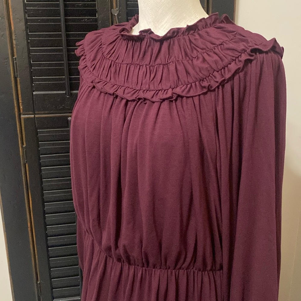 Ann Taylor Maroon Blouson Medium Large Dress with Ruffle Accents